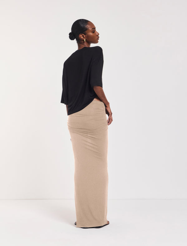 Ninety Percent Leah Ruched Maxi Skirt In Taupe