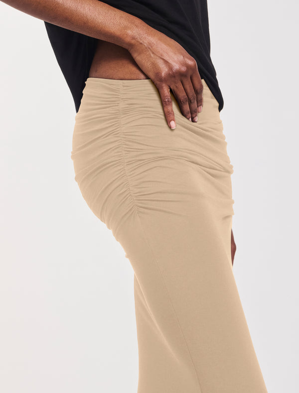 Ninety Percent Leah Ruched Maxi Skirt In Taupe