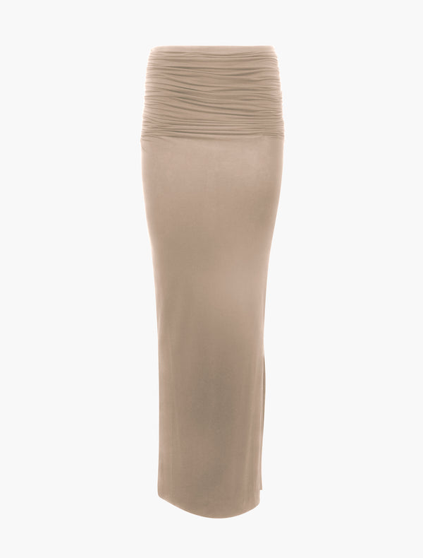 Ninety Percent Leah Ruched Maxi Skirt In Taupe