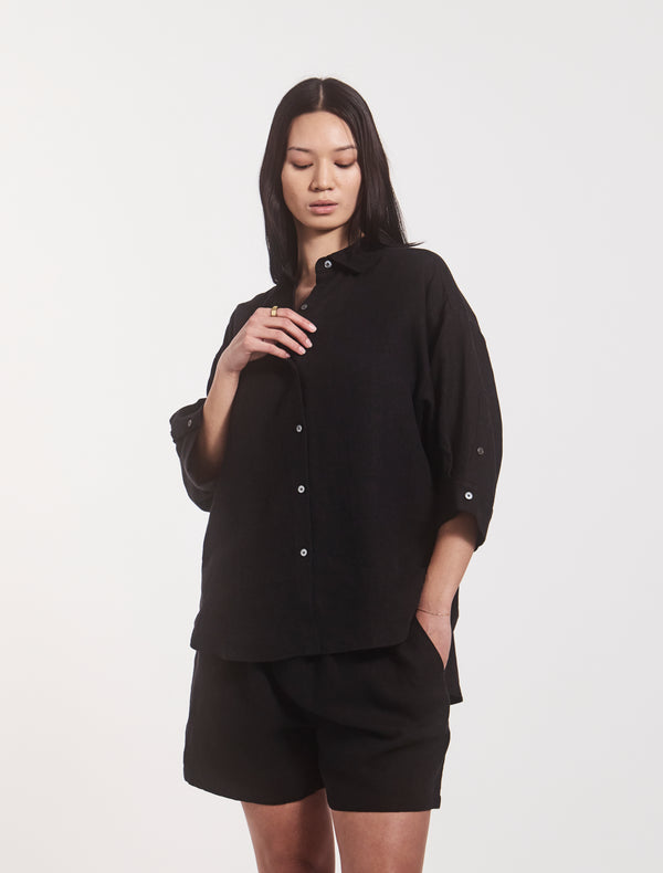 Ninety Percent Lindsay Linen Shirt In Black