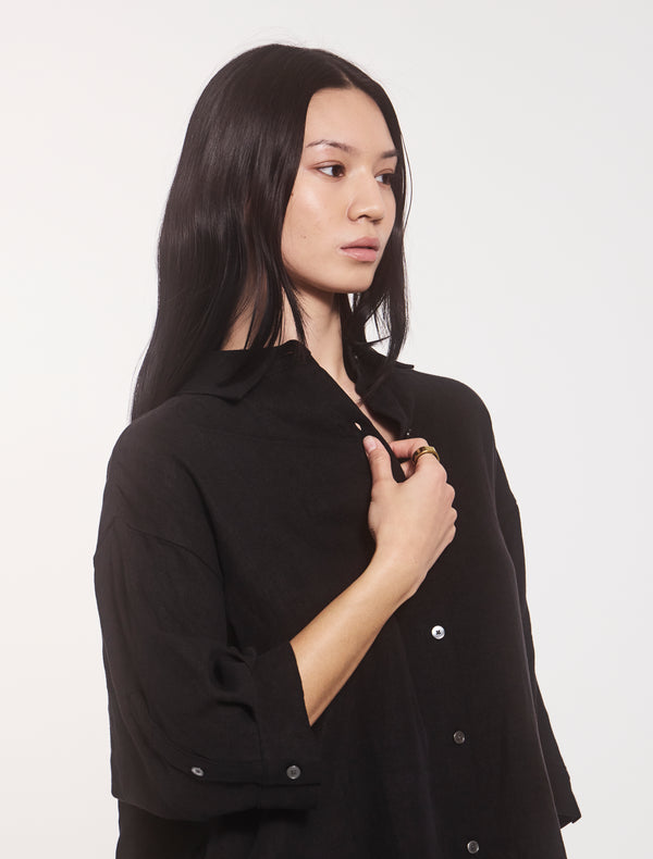 Ninety Percent Lindsay Linen Shirt In Black