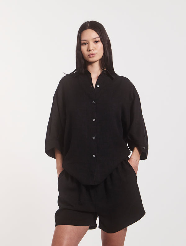 ninety percent Lindsay Linen Shirt In Black