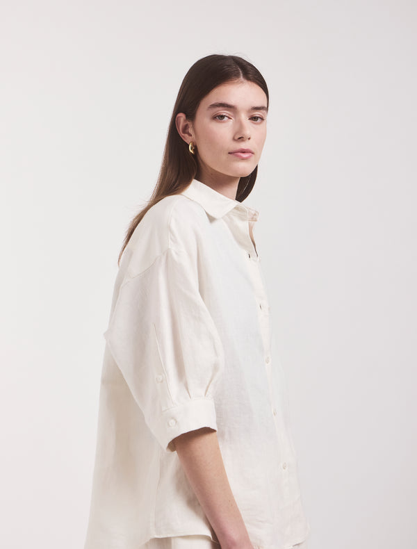 Ninety Percent Lindsay Linen Shirt In Off White