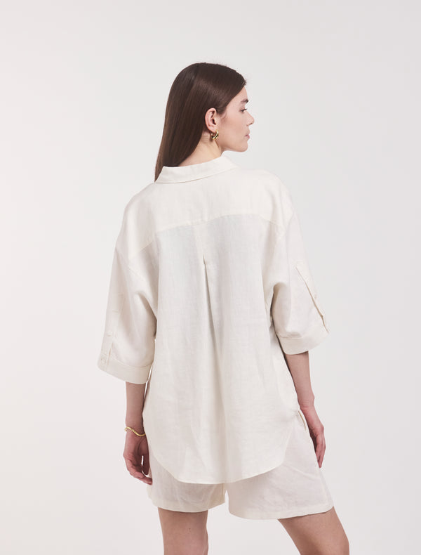 Ninety Percent Lindsay Linen Shirt In Off White