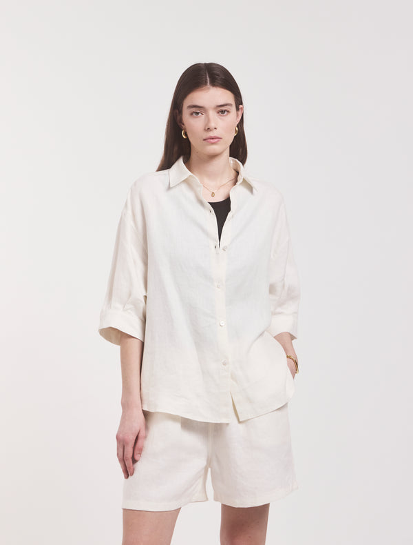 ninety percent Lindsay Linen Shirt In Off White