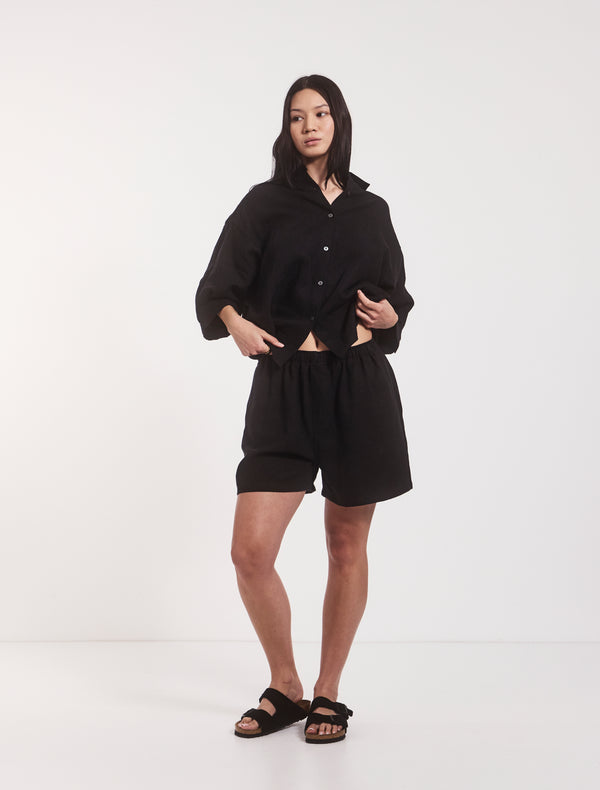 ninety percent Louella Linen Shorts In Black