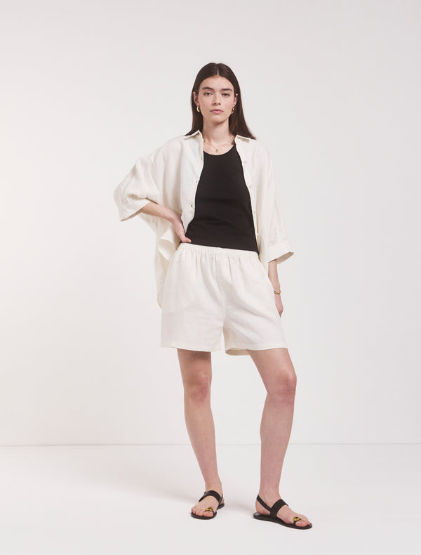 Ninety Percent Louella Linen Shorts In Off White