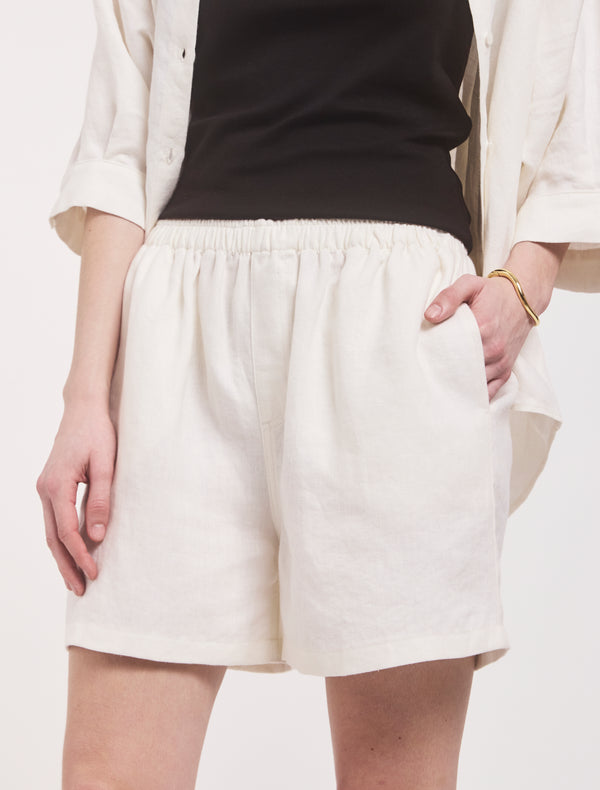 Ninety Percent Louella Linen Shorts In Off White