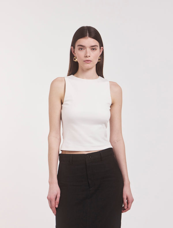 ninety percent Maya Cropped Tank in Chalk White