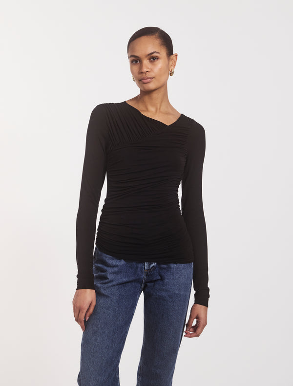 Ninety Percent Mona Long Sleeve Top In Black