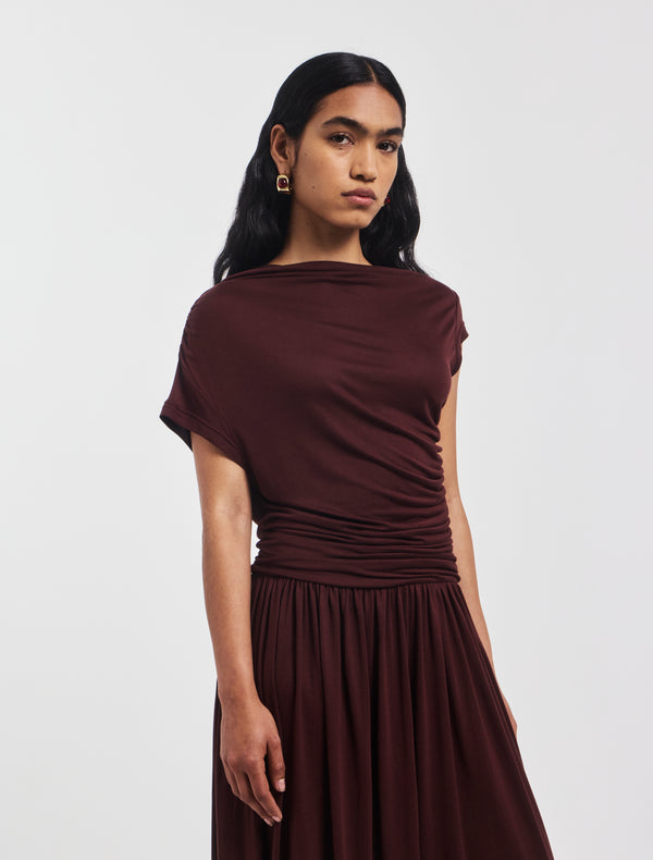 Ninety Percent Priam Draped Dress In Bordeaux