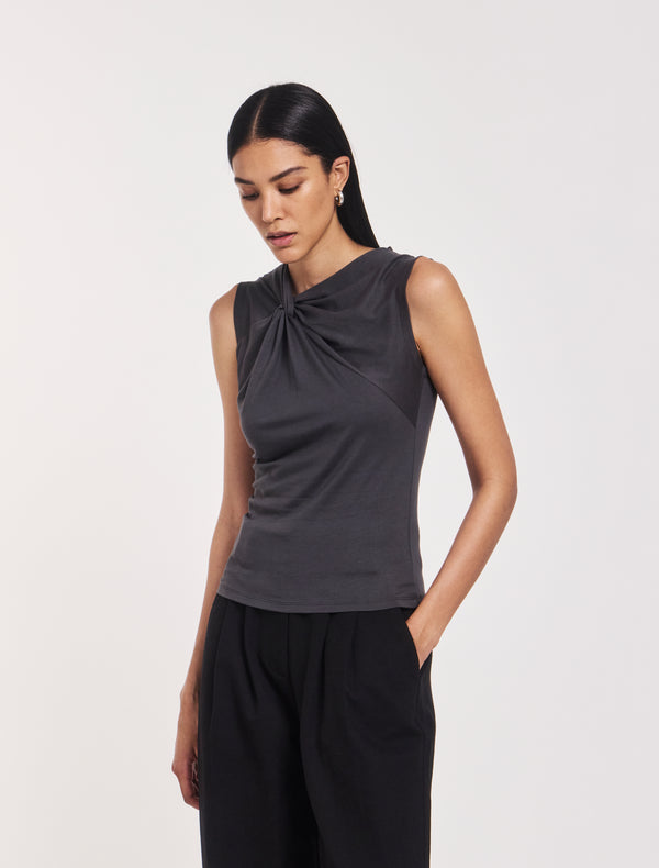 Ninety Percent Sadie Twist Shoulder Top In Magnet