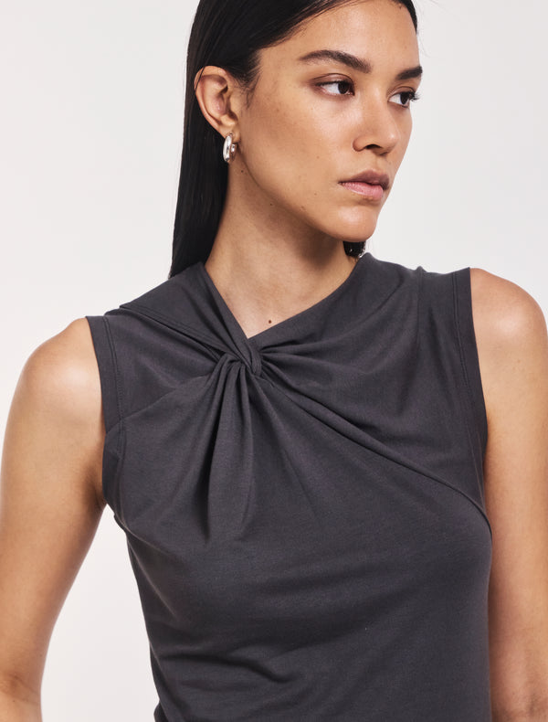 Ninety Percent Sadie Twist Shoulder Top In Magnet