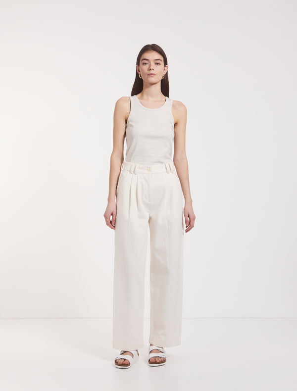 ninety percent Organic Cotton Denim Trousers in Off White