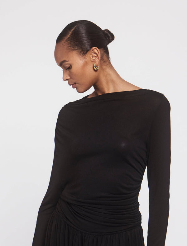 Ninety Percent Romy Long Sleeve Draped Dress In Black
