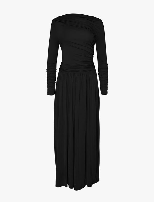 Ninety Percent Romy Long Sleeve Draped Dress In Black