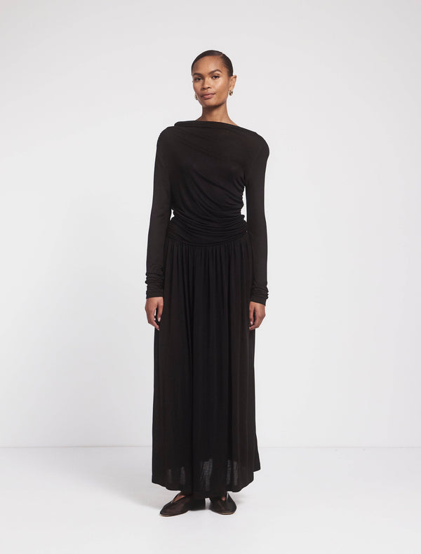 ninety percent Romy Long Sleeve Draped Dress in Black
