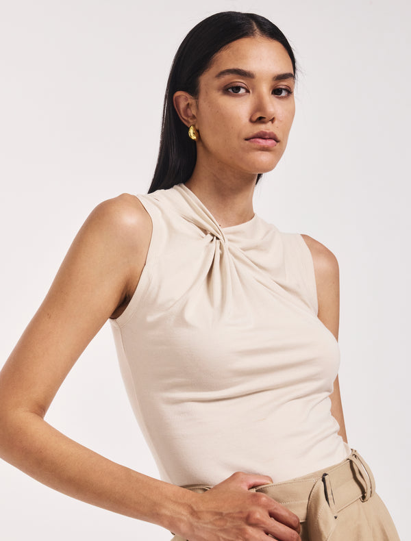 Ninety Percent Sadie Twist Shoulder Top In Enoki Mushroom