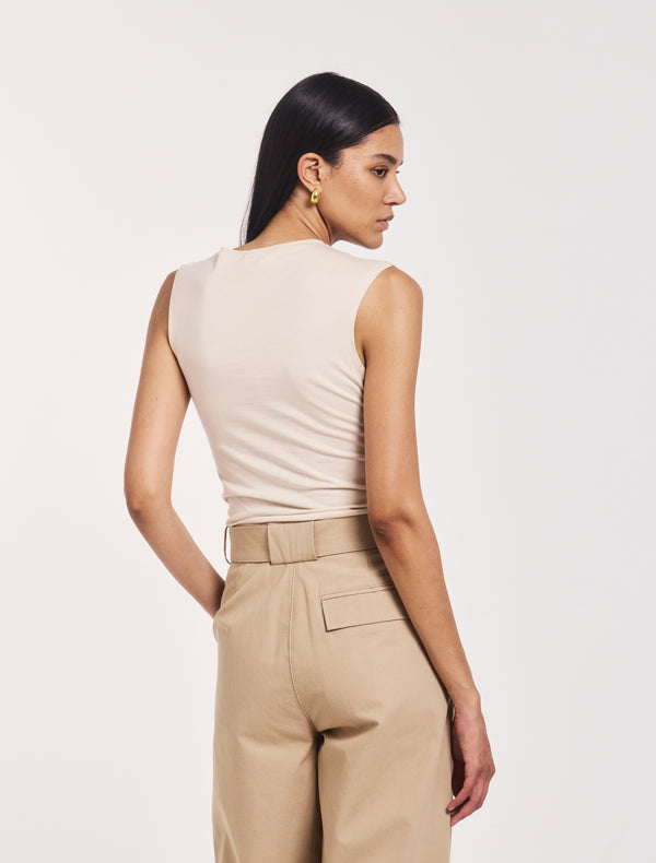 Ninety Percent Sadie Twist Shoulder Top In Enoki Mushroom