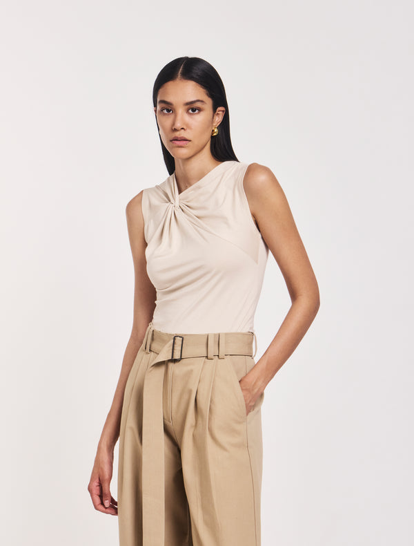 ninety percent Sadie Twist Shoulder Top In Enoki Mushroom