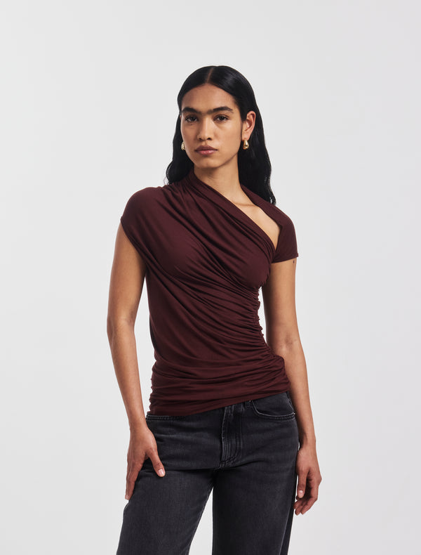 ninety percent Scarab Micromodal Cut Out Top in Bordeaux
