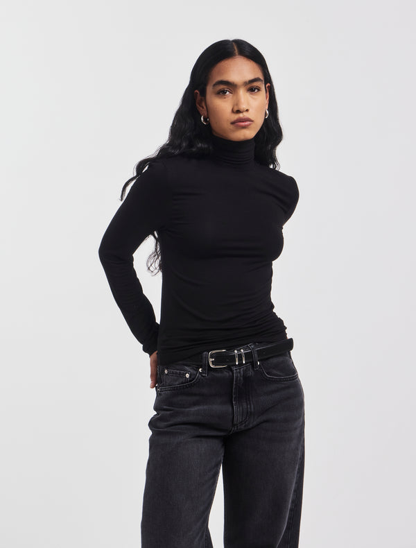 Ninety Percent Soft Roll Neck Long Sleeve Top In Black