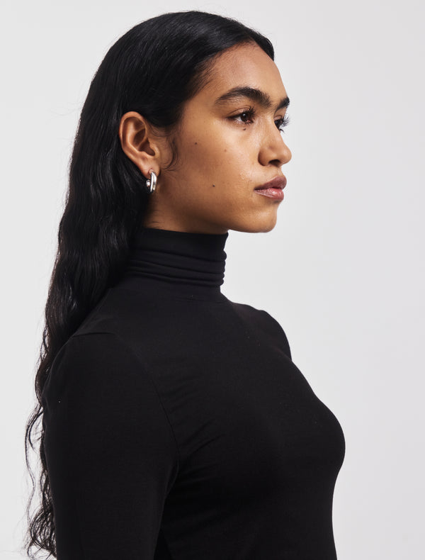Ninety Percent Soft Roll Neck Long Sleeve Top In Black