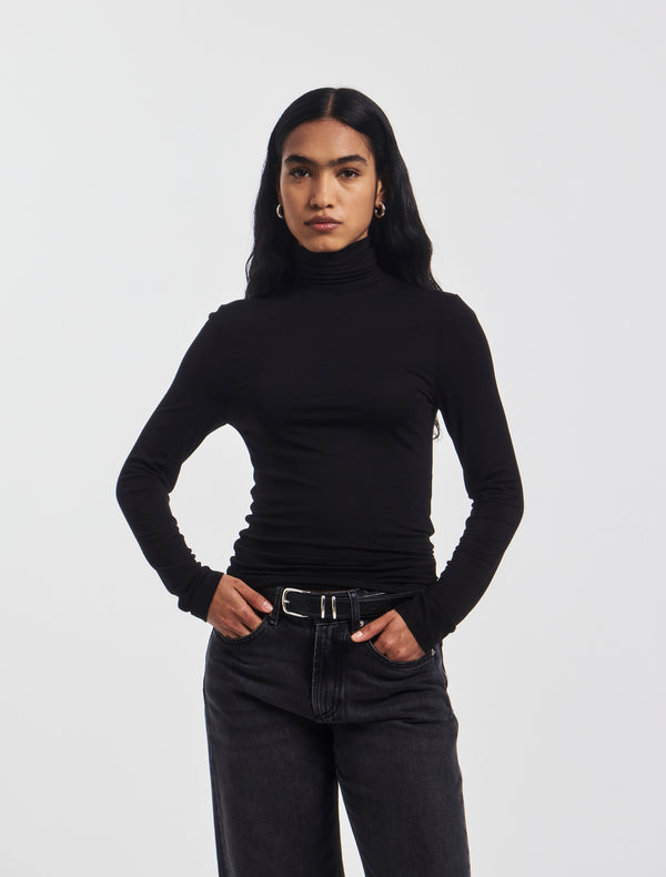ninety percent Soft Roll Neck Long Sleeve Top in Black