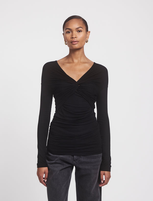 Ninety Percent Vesta Micromodal Knot Long Sleeve Top In Black
