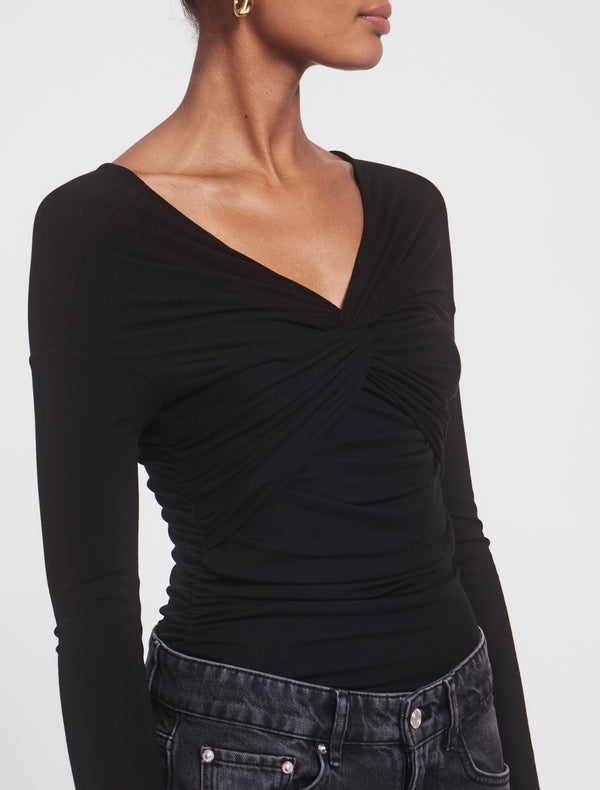 Ninety Percent Vesta Micromodal Knot Long Sleeve Top In Black