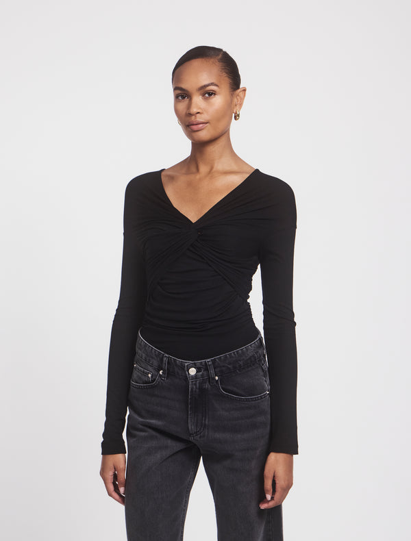 ninety percent Vesta Micromodal Knot Long Sleeve Top in Black