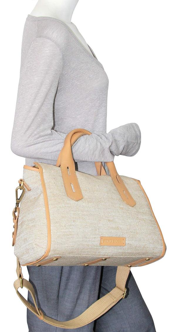 Nino Bossi Britney Linen/Leather Satchel