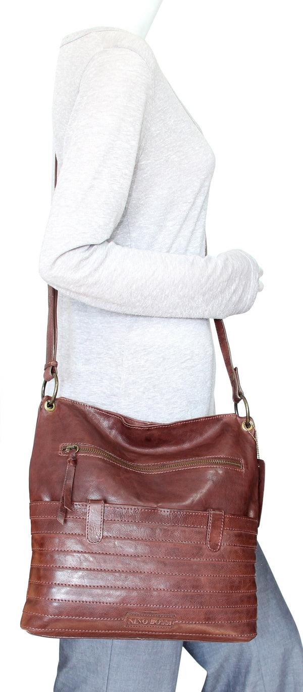Nino Bossi My Large Ribbed Leather Crossbody Bag