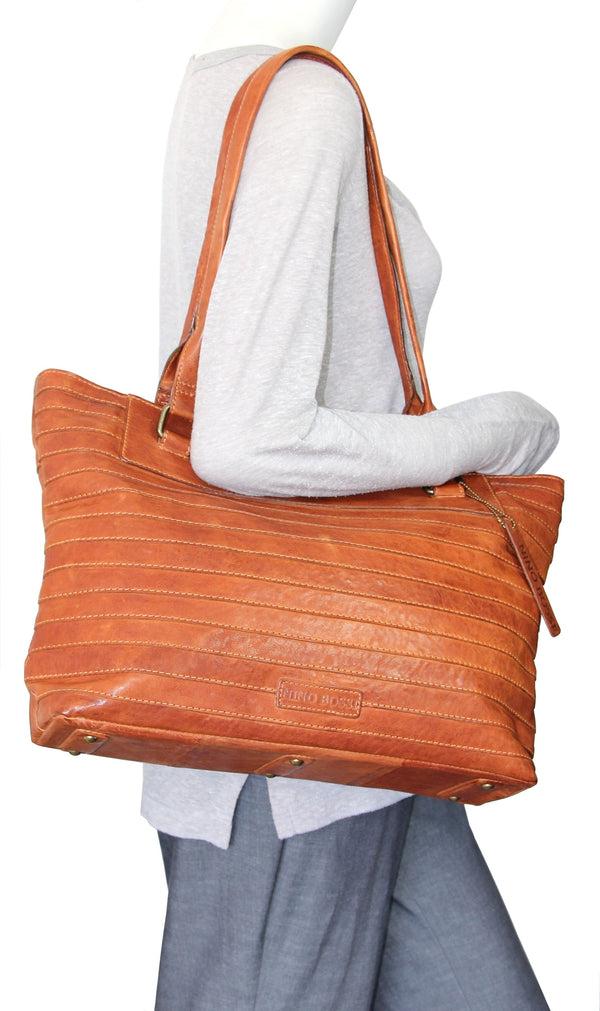 Nino Bossi My Large Ribbed Leather Tote