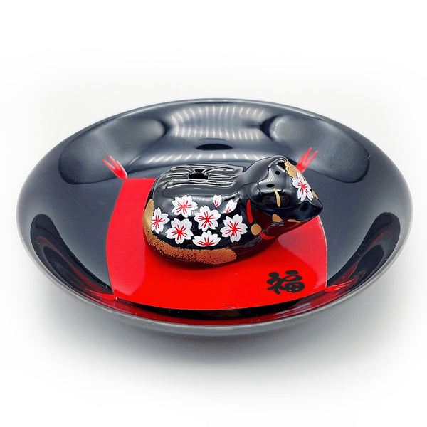 nippon kodo ARITA PLATE with Sleepy Cat Holder - Black