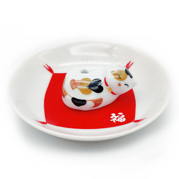 nippon kodo ARITA PLATE with Sleepy Cat Holder - Calico
