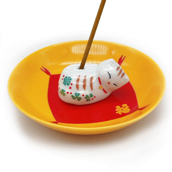 Nippon Kodo ARITA PLATE With Sleepy Cat Holder - White Tiger
