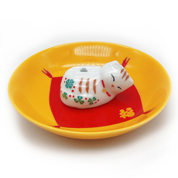 nippon kodo ARITA PLATE with Sleepy Cat Holder - White Tiger