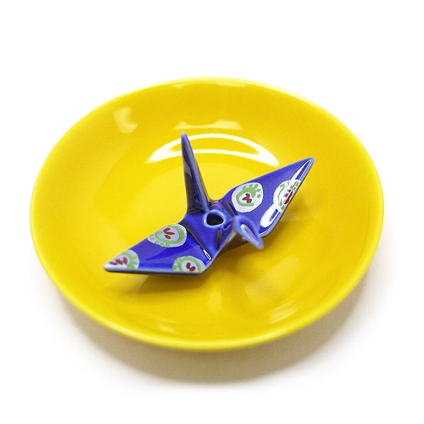 nippon kodo CRANE INCENSE HOLDER - Navy Brocade with Plate Set