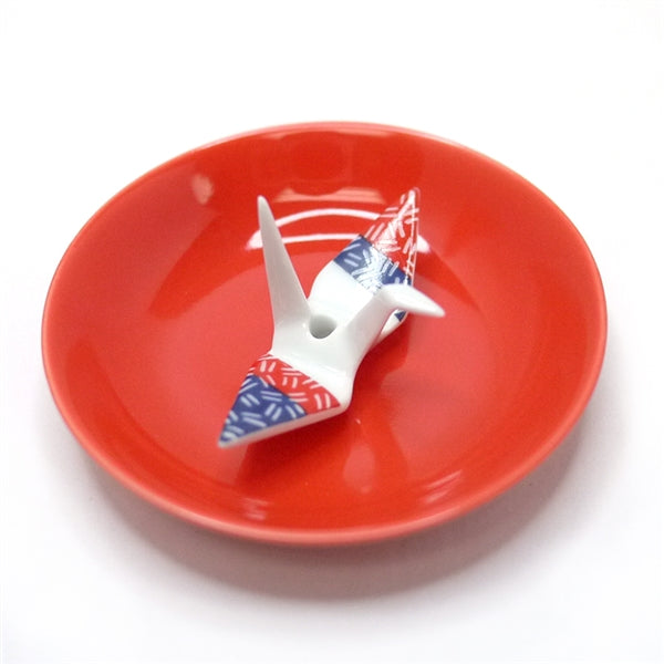 nippon kodo CRANE INCENSE HOLDER - White Brocade with Plate Set