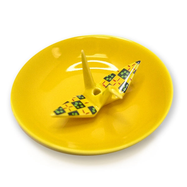 nippon kodo CRANE INCENSE HOLDER - Yellow Brocade with Plate Set