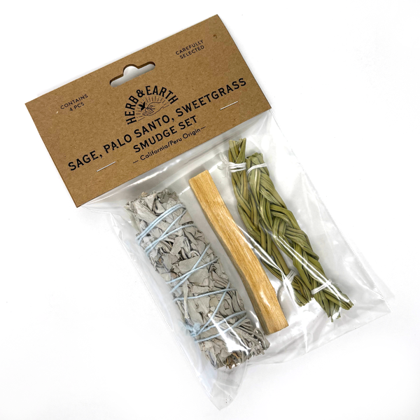 Nippon Kodo HERB & EARTH - White Sage Palo Santo Sweetgrass Smudge Set 4pcs