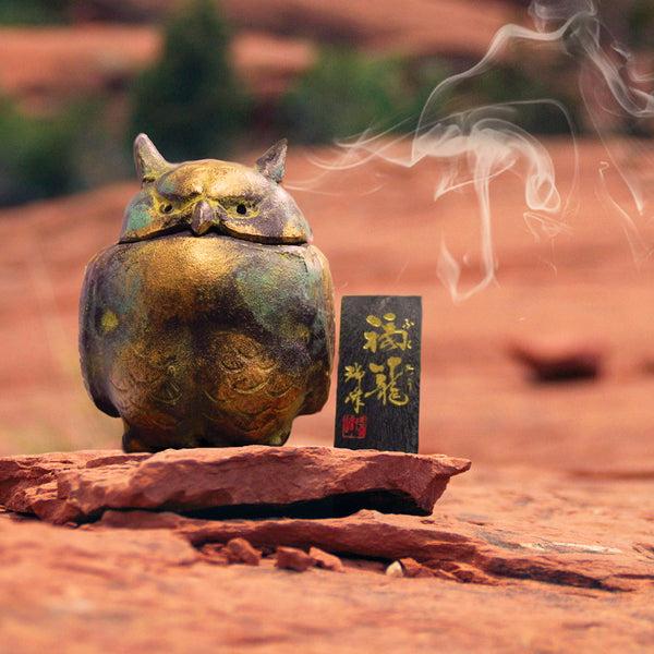 Nippon Kodo JAPANESE INCENSE BURNER - Iron Incense Burner / Owl With Tray