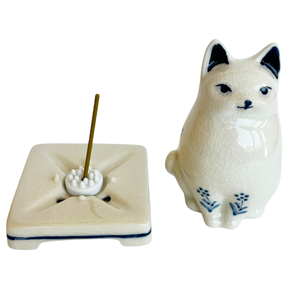 Nippon Kodo PORCELAIN INCENSE BURNER - Cat (White Finish)