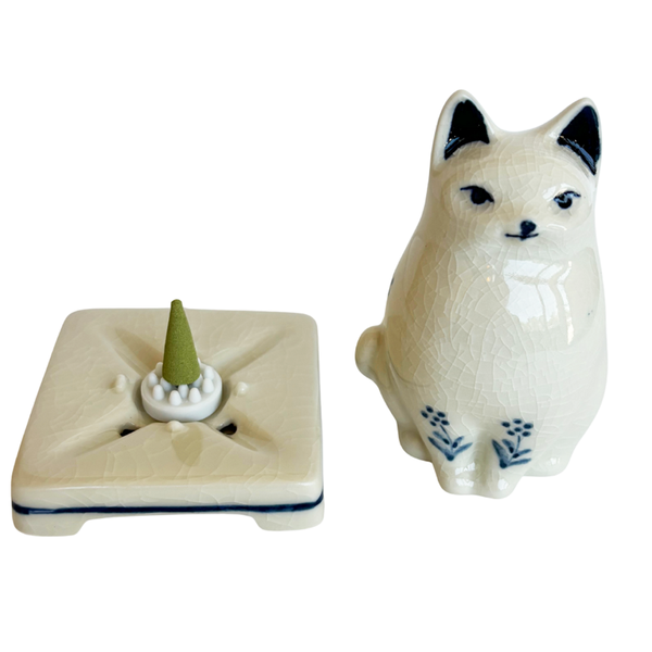 Nippon Kodo PORCELAIN INCENSE BURNER - Cat (White Finish)