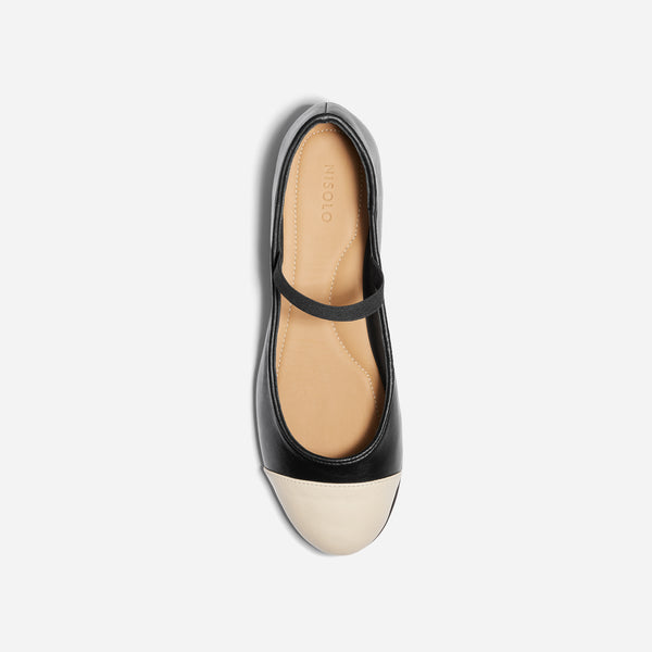 Nisolo Bea Mary Jane Ballet Cap Toe Black/Bone