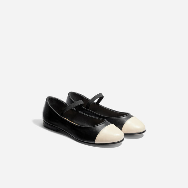 nisolo Bea Mary Jane Ballet Cap Toe Black/Bone