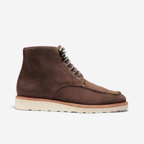 Nisolo Mateo Moc Toe Boot Umber Brown Suede