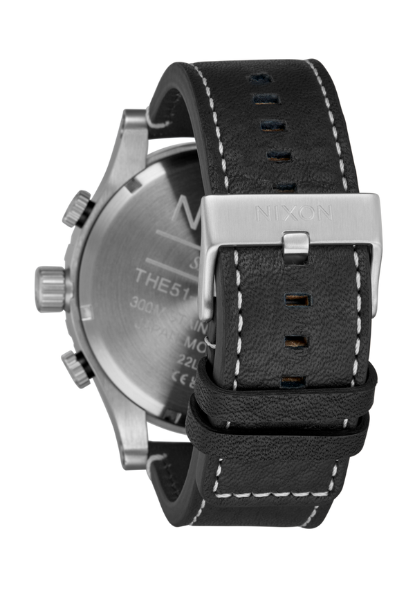 Nixon 51-30 Chrono Leather Watch | Silver / Black / Cranberry | Men's Chronograph Watch