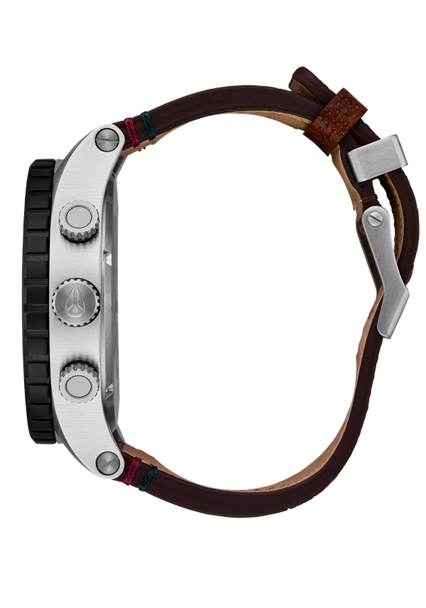 Nixon 51-30 Chrono Leather Watch | Silver / Rosewood / Chocolate | Men's Chronograph Watch